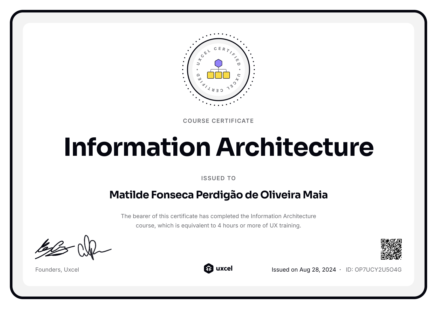 Matilde Fonseca Perdigão de Oliveira Maia's certificate